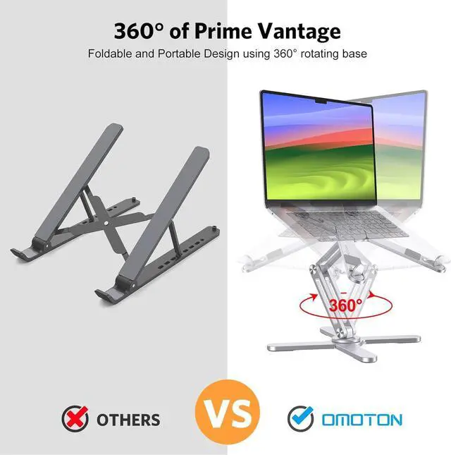 Alt view image 2 of 7 - 360 Rotating Laptop Stand Riser for Desk Ergonomic Foldable Computer Stand Adjustable Height Angles for Collaborative Work Easy Storage Fit Macbooks All Laptops up to 16 inches Silver