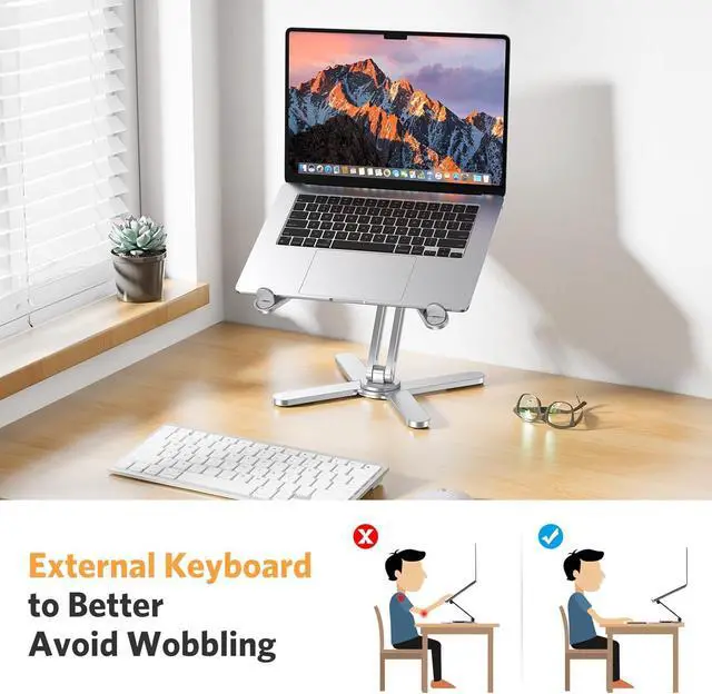 Alt view image 4 of 7 - 360 Rotating Laptop Stand Riser for Desk Ergonomic Foldable Computer Stand Adjustable Height Angles for Collaborative Work Easy Storage Fit Macbooks All Laptops up to 16 inches Silver