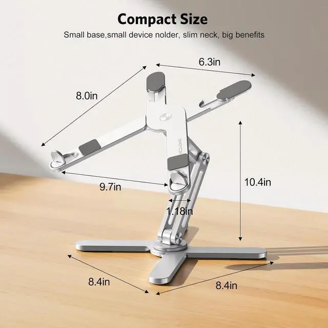 Alt view image 5 of 7 - 360 Rotating Laptop Stand Riser for Desk Ergonomic Foldable Computer Stand Adjustable Height Angles for Collaborative Work Easy Storage Fit Macbooks All Laptops up to 16 inches Silver