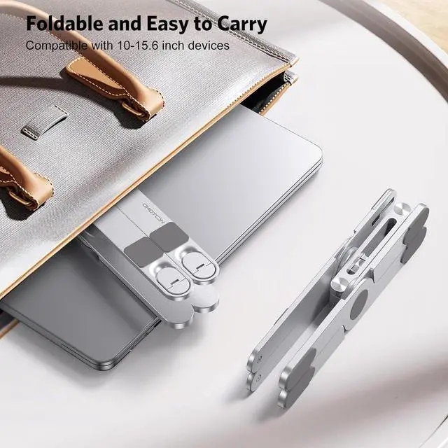 Alt view image 6 of 7 - 360 Rotating Laptop Stand Riser for Desk Ergonomic Foldable Computer Stand Adjustable Height Angles for Collaborative Work Easy Storage Fit Macbooks All Laptops up to 16 inches Silver