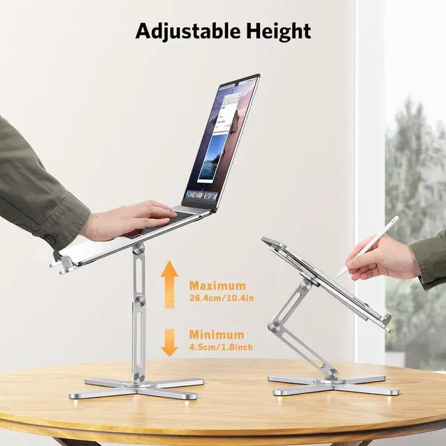 Alt view image 7 of 7 - 360 Rotating Laptop Stand Riser for Desk Ergonomic Foldable Computer Stand Adjustable Height Angles for Collaborative Work Easy Storage Fit Macbooks All Laptops up to 16 inches Silver