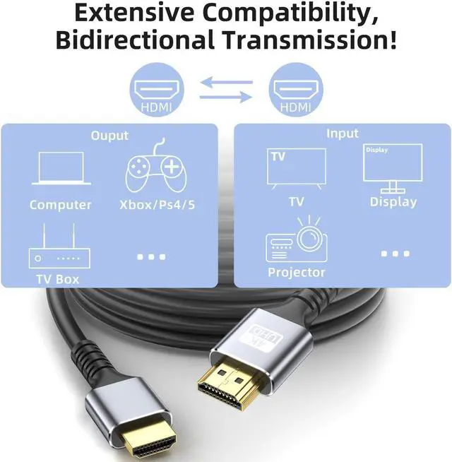 Alt view image 2 of 7 - 4k Hdmi Cable 50ft Ultra High Speed HDMI 2.0 Cable 4K@60Hz 18gbps Gold Plated Connector 3D ARC Ethernet HDMI Cord for HDTV Monitor Laptop  TV Xbox PS4/PS5(Silvery)