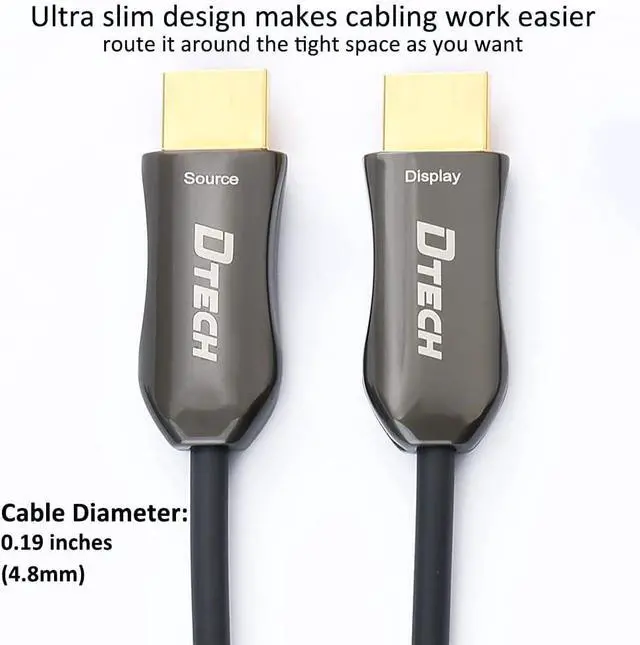 Alt view image 3 of 7 - DTech Ultra Slim 200 Feet Fiber Optic HDMI 2.0 Cable 4K 60Hz 18Gbps for in-Wall Installation 200ft Projector Laptop Computer Monitor TV (61 Meters)