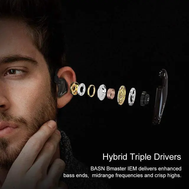 Alt view image 2 of 6 - Triple Driver in Ear Monitors Bmaster in-Ear Headphones with Silver-Plated MMCX Cable Ideal Earphones for Musicians Sound Engineers and DJs (Dark Brown)