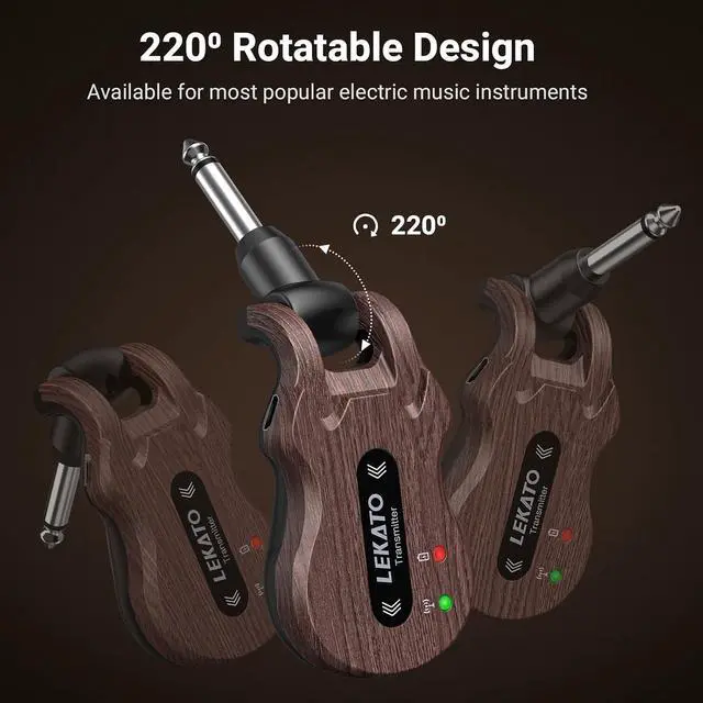 Alt view image 4 of 6 - LEKATO 5.8GHz Wireless Guitar System, 24-Bit Audio Transmitter and Receiver for Live Stage and Studio Practice, 220° Rotatable Plug Fits Electric Bass, Grain