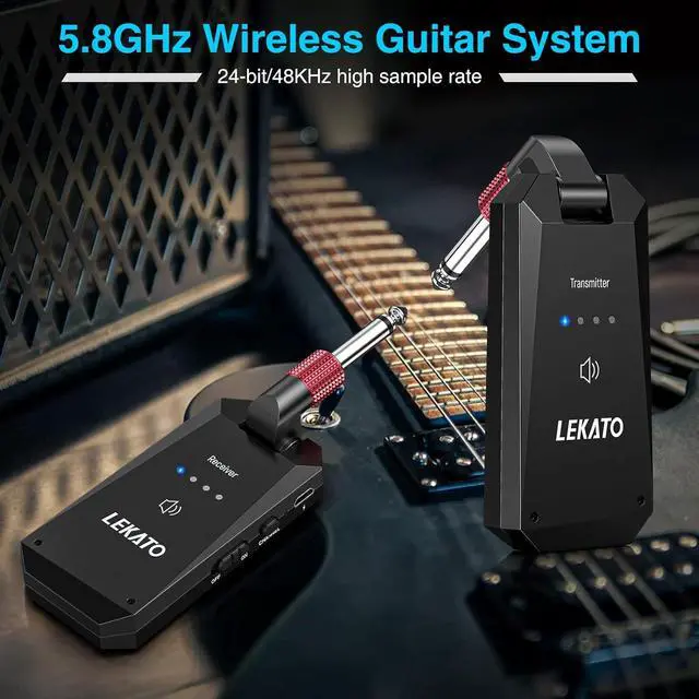 Alt view image 7 of 7 - LEKATO 5.8G Wireless Guitar System Upgraded Rechargeable Wireless Guitar Transmitter Receiver, Super Long 8 Hours Battery Life, 4 Channels Guitar Wireless System for Electric Guitar Bass(WS-90)
