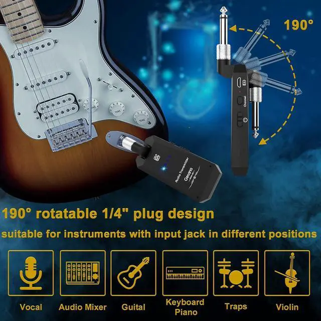 Alt view image 4 of 7 - Wireless Guitar Transmitter Receiver Set 5.8GH Guitar System 4 Channels for Electric Bass Cordless Amplifier Guitar Cable Jack