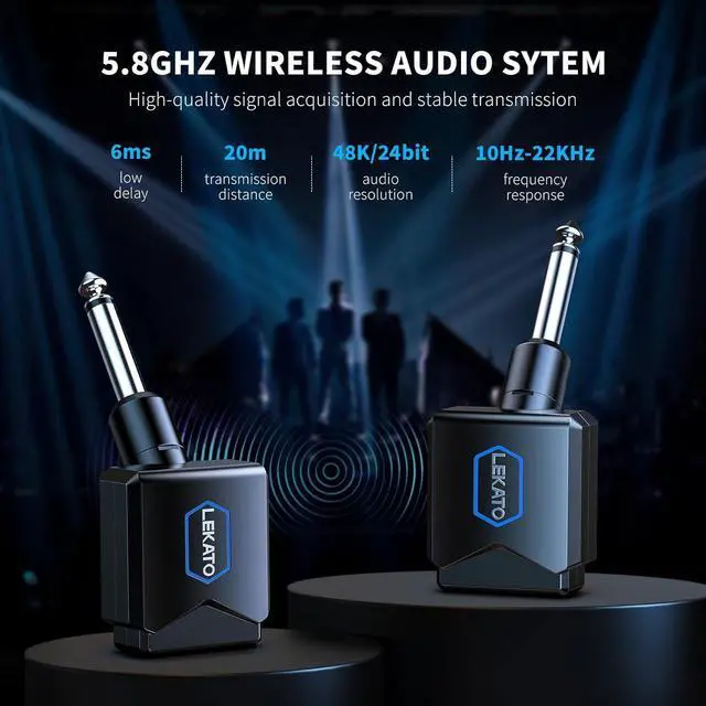 Alt view image 4 of 7 - Wireless Guitar Transmitter Receiver 5.8GHz Upgraded with Charging Box Guitar Wireless System High Fidelity Sound 4 Channels Audio System for Electric Guitar Bass