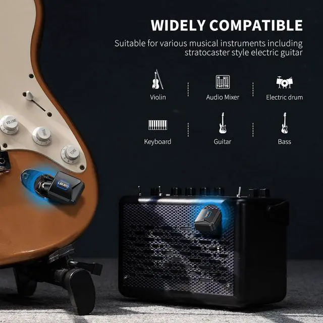 Alt view image 3 of 7 - Wireless Guitar Transmitter Receiver 5.8GHz Upgraded with Charging Box Guitar Wireless System High Fidelity Sound 4 Channels Audio System for Electric Guitar Bass