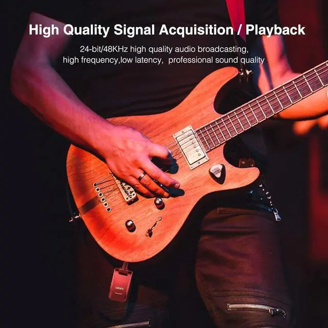 Alt view image 7 of 7 - 2.4GHz Wireless Guitar System 6 Channels Rechargeable Wireless Transmitter Receiver for Guitar Bass, Guitar wireless System, Stereo and Mono 1/4 & 1/8 2 in 1 Plugs (Black&Red)