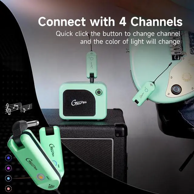 Alt view image 2 of 7 - Wireless Guitar System UHF Guitar Transmitter Receiver Rechargeable for Electric Guitars Bass Electric Music Instruments (GREEN)