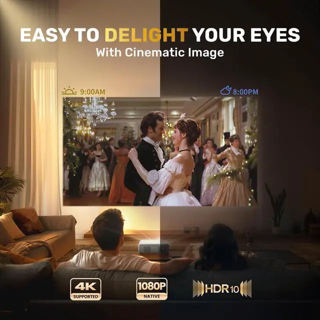 Alt view image 4 of 7 - EAZZE D1 Smart Projector with WiFi and Bluetooth, Netflix-Officially-Licensed, Auto Focus & Keystone, DoIby Audio, Zoom, Native 1080P Movie, Portable Outdoor Mini Projector, White