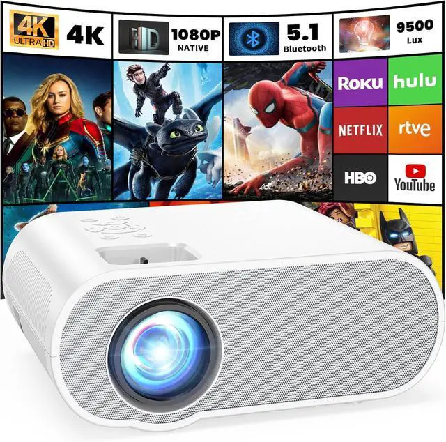 Main image of Projector, Native 1080P Full HD Bluetooth Projector with Speaker, Outdoor Portable Movie Mini Projector Compatible with Laptop, Smartphone, TV Stick, Xbox, PS5