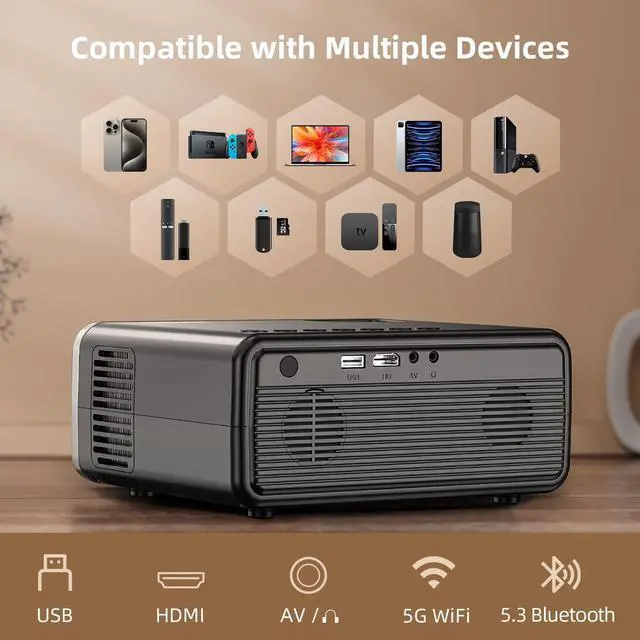 Alt view image 6 of 7 - Projector with WiFi and Bluetooth 4K Supported, Upgraded Outdoor Movie Projectors Native 1080P FHD 12000L, Video Proyector for Home Theater, Compatible w/HDMI/USB/iOS/Android/Windows/TV Stick