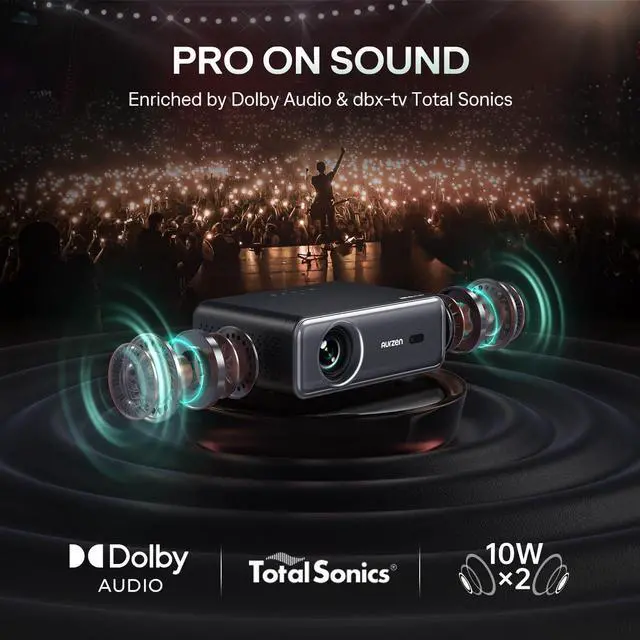 Alt view image 2 of 7 - EAZZE D1 Pro Smart Projector with WiFi and Bluetooth, Netflix Official, 20W Speakers, Dolby Audio & dbx-tv Total Sonics, Auto Focus & Keystone, Native 1080P Portable Outdoor Movie Projector