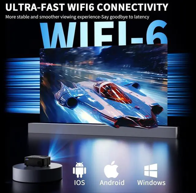 Alt view image 2 of 7 - Projector with WIFI and Bluetooth, Native 1080P Bluetooth Projector, Full HD Portable Outdoor Movie Projector with Built-in Speaker, Compatible with Smartphone, HDMI, USB, Fire Stick for Home Cinema