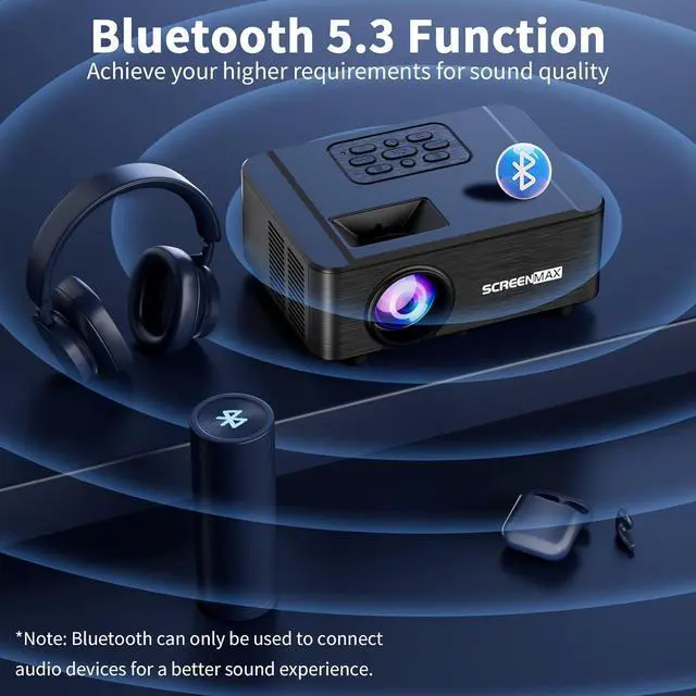 Alt view image 3 of 7 - Projector with WIFI and Bluetooth, Native 1080P Bluetooth Projector, Full HD Portable Outdoor Movie Projector with Built-in Speaker, Compatible with Smartphone, HDMI, USB, Fire Stick for Home Cinema