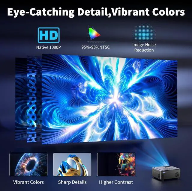 Alt view image 5 of 7 - Projector with WIFI and Bluetooth, Native 1080P Bluetooth Projector, Full HD Portable Outdoor Movie Projector with Built-in Speaker, Compatible with Smartphone, HDMI, USB, Fire Stick for Home Cinema