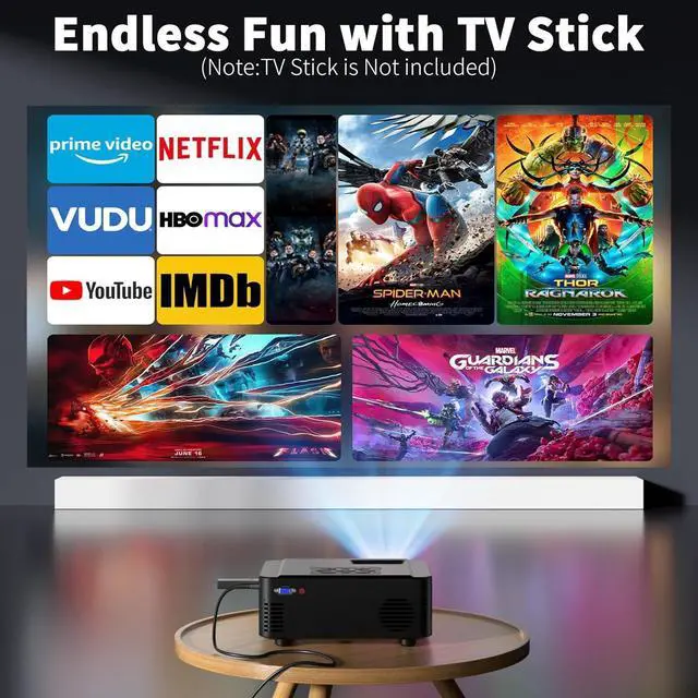 Alt view image 7 of 7 - Projector with WIFI and Bluetooth, Native 1080P Bluetooth Projector, Full HD Portable Outdoor Movie Projector with Built-in Speaker, Compatible with Smartphone, HDMI, USB, Fire Stick for Home Cinema