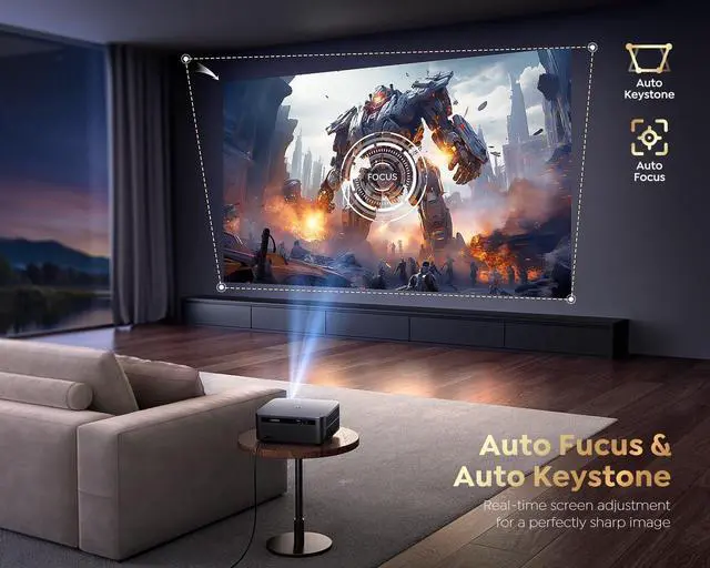 Alt view image 4 of 7 - Smart Projector with WiFi 6 and Bluetooth, Netflix-Licensed 4K Support, Outdoor Movie Proyector, 1080P Home Ceiling Auto Focus Projector, PUTRIMS K12 Gray