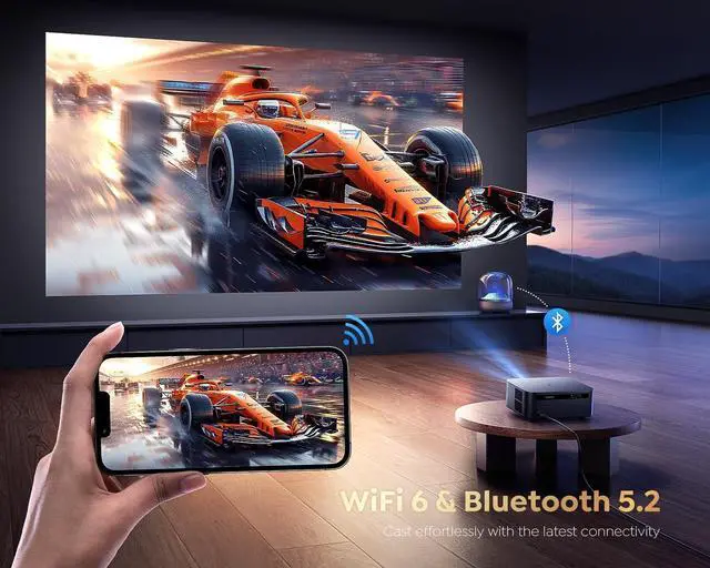 Alt view image 5 of 7 - Smart Projector with WiFi 6 and Bluetooth, Netflix-Licensed 4K Support, Outdoor Movie Proyector, 1080P Home Ceiling Auto Focus Projector, PUTRIMS K12 Gray