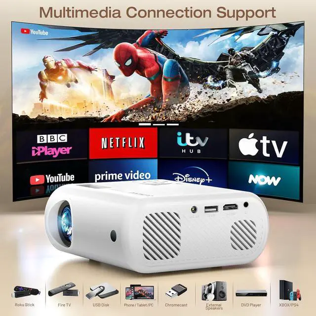 Alt view image 6 of 6 - Mini Projector, CLOKOWE 2025 Upgraded Portable Projector with 9000 Lux and Full HD 1080P, Movie Projector Compatible with iOS/Android Phone/Tablet/Laptop/PC/TV Stick/Box/USB Drive/Game Console