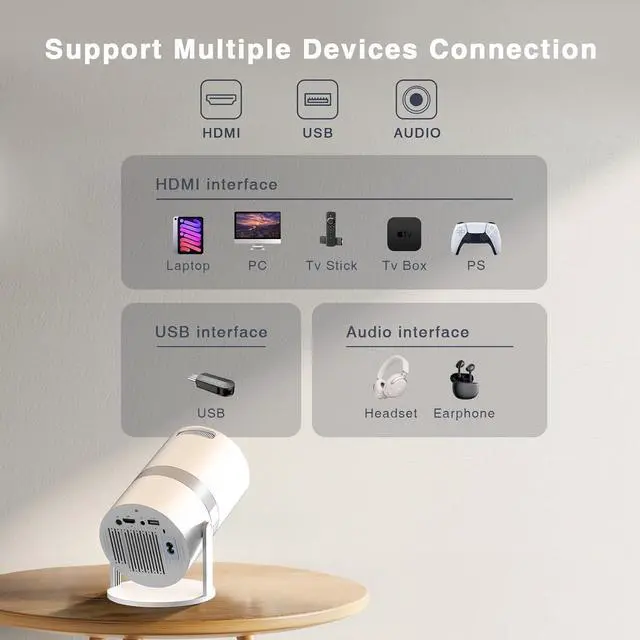 Alt view image 7 of 7 - [Built-in -Apps] PANSEBA 270°Adjustable Smart Mini Projector with WiFi 6 and Bluetooth, Auto Keystone Outdoor Movie Projector, Big Screen Home Portable Projector for Phone/TV Stick/Laptop/HDMI