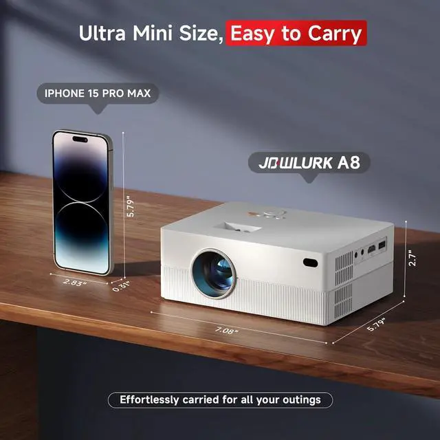 Alt view image 6 of 6 - Mini Projector with WiFi and Bluetooth, Native 1080P Portable Projector Supported 4K, 15000L Outdoor Projector for Home Theater, Compatible with iOS, Android, TV Stick, HDMI, USB
