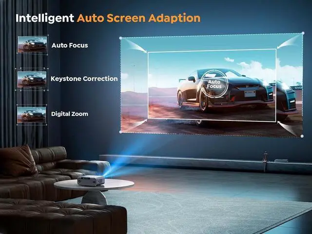 Alt view image 2 of 5 - [Auto Focus/4K Support] Projector with WiFi 6 and Bluetooth 5.2, YABER Pro V9 600 ANSI Native 1080P Outdoor Movie Projector, Auto 6D Keystone & 50% Zoom, Home Theater Projector for Phone/TV Stick/PC