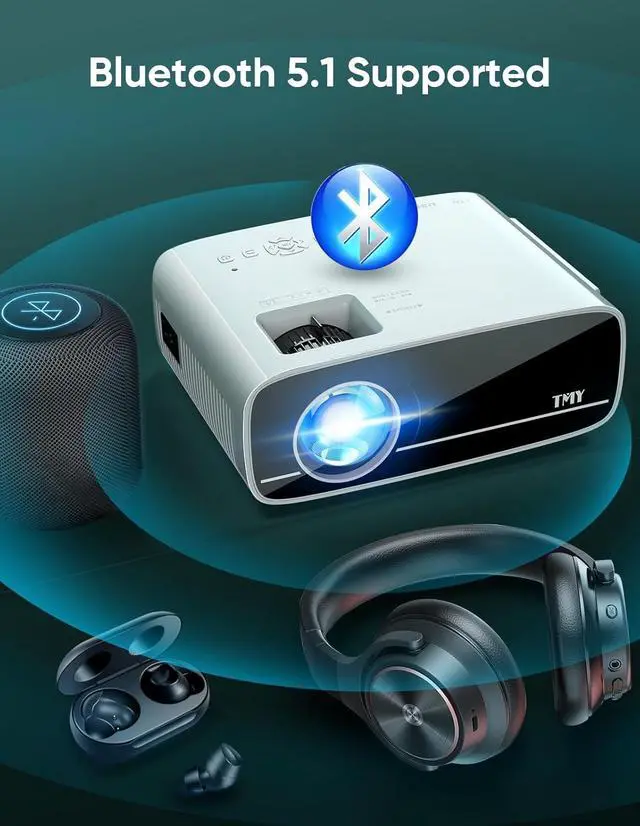 Alt view image 6 of 7 - Native 1080P Projector with 5G WiFi and Bluetooth 5.1, 4K Supported Mini Projector, Portable Projector Compatible with TV Stick/Phone/PC/DVD/HDMI/USB/TF, Outdoor Movie Projector