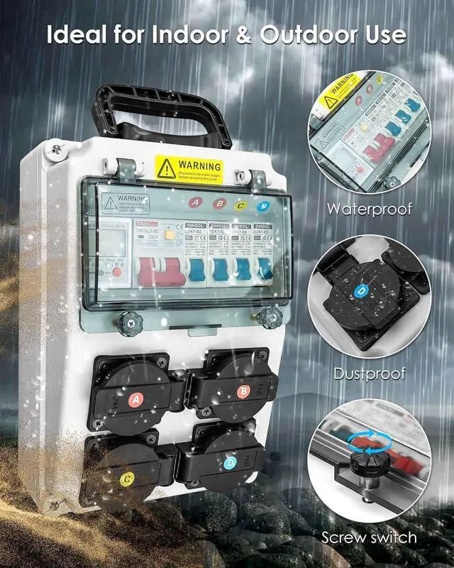 Alt view image 5 of 6 - Power Distribution Box, 110V 80A Electrical Box with NEMA 5-20 Socket, Wall Mount Power Outlet Panel with Multifunctional Electricity Meter for RV Camper Travel and Construction Sites