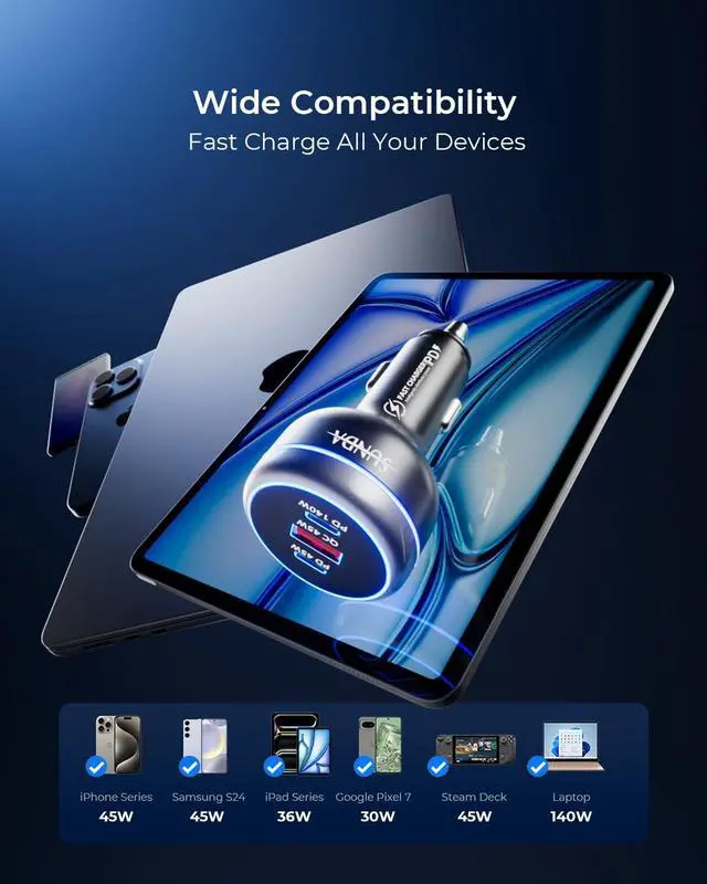 Alt view image 6 of 7 - 230W USB C Fast Car Charger 3-Ports Mutiple Car Charger Adapter Fast Charging PD140W/PPS63W/QC45W Compatible with iPhone16/15/14/MacBook/iPad/Laptop/S24 Cigarette Lighter USB Charger