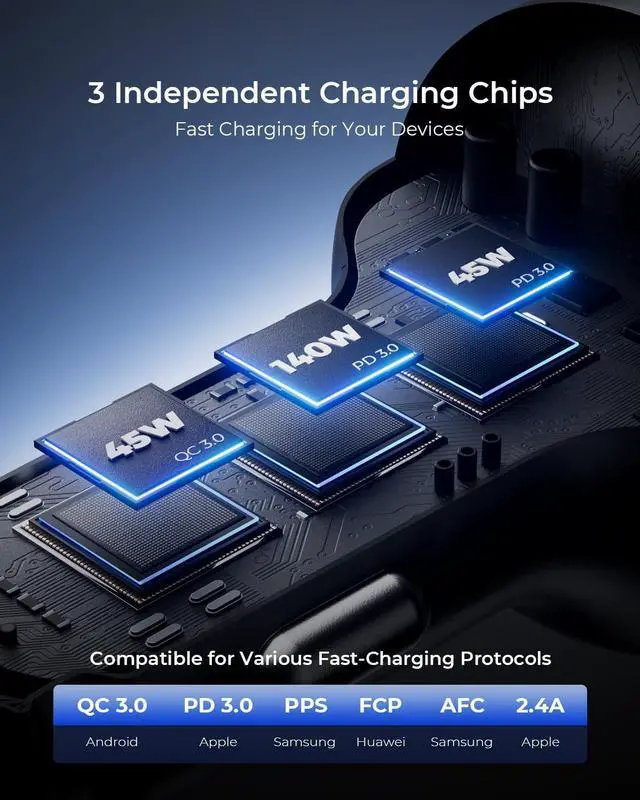 Alt view image 7 of 7 - 230W USB C Fast Car Charger 3-Ports Mutiple Car Charger Adapter Fast Charging PD140W/PPS63W/QC45W Compatible with iPhone16/15/14/MacBook/iPad/Laptop/S24 Cigarette Lighter USB Charger