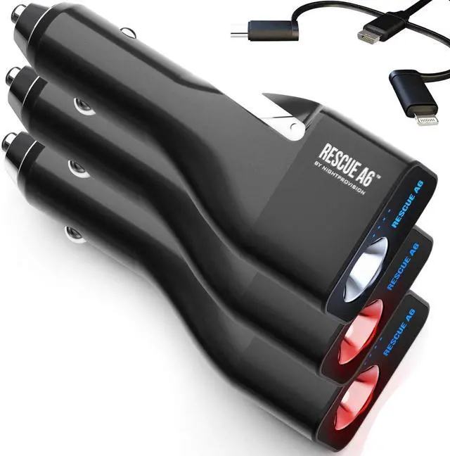 Main image of Seatbelt Cutter & Glass Breaker - 6 in 1 Car Safety Tool Phone Charger Hammer for Window Emergency Flashlight Portable Power Bank Rescue A6 Escape Device (Ver 2.0) (3 Pack)