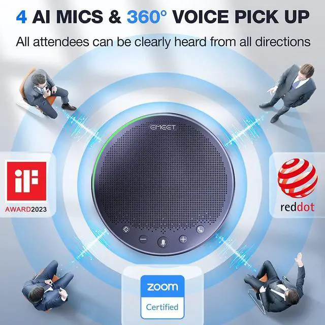 Alt view image 2 of 7 - Bluetooth Speakerphone M3, Zoom Certified 4 AI Mics 360°Voice Pickup 18H Talk Time Conference Speaker and Microphone, USB/Bluetooth Conference Speaker w/Daisy Chain for 20 People for Zoom Teams