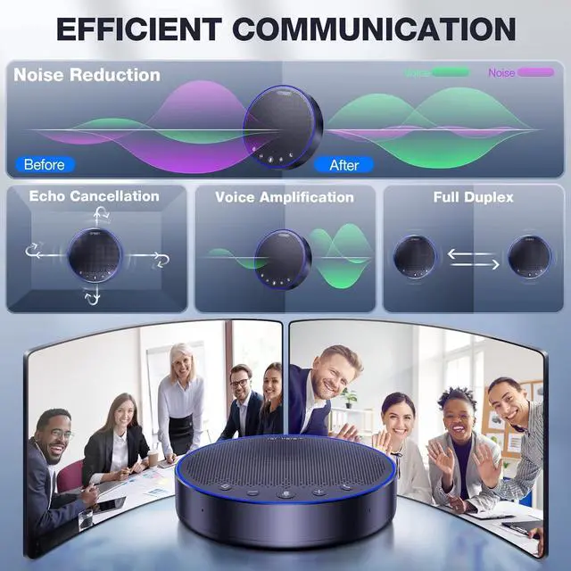 Alt view image 3 of 7 - Bluetooth Speakerphone M3, Zoom Certified 4 AI Mics 360°Voice Pickup 18H Talk Time Conference Speaker and Microphone, USB/Bluetooth Conference Speaker w/Daisy Chain for 20 People for Zoom Teams