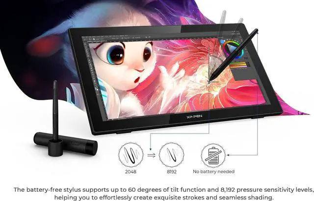 Alt view image 3 of 7 - Drawing Tablet with Screen XPPen Artist 22 2nd Computer Graphics Tablet 122% sRGB with 8192 Levels Tilt Function Battery-Free Stylus, 21.5inch Pen Display Compatible with Windows, Mac, Linux