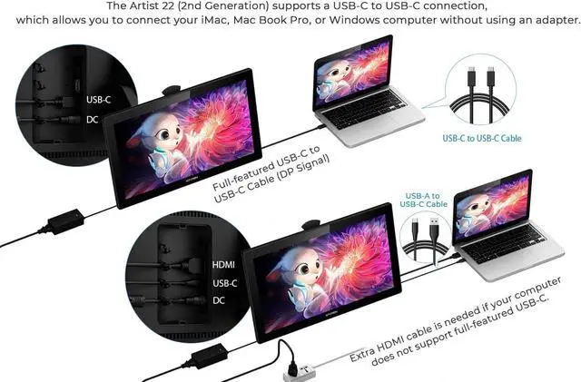 Alt view image 4 of 7 - Drawing Tablet with Screen XPPen Artist 22 2nd Computer Graphics Tablet 122% sRGB with 8192 Levels Tilt Function Battery-Free Stylus, 21.5inch Pen Display Compatible with Windows, Mac, Linux