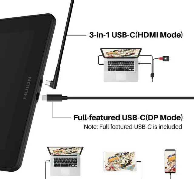 Alt view image 3 of 7 - 16 Graphics Drawing Tablet with Full-Laminated Screen Anti-Glare 10 Express Keys Android Support Battery-Free Stylus 8192 Pen Pressure Tilt Adjustable Stand - 15.6 Inch Pen Display