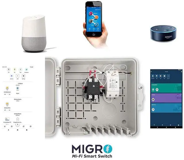 Alt view image 6 of 7 - Migro Outdoor Smart Wi-Fi Outlet Box, Heavy Duty 50A Resistive 240VAC 40A 10HP Pool Heater, Wireless Pump Control, Timer Switch, Compatible with Smart Phone, Alexa, Google Home, IFTTT UL Listed