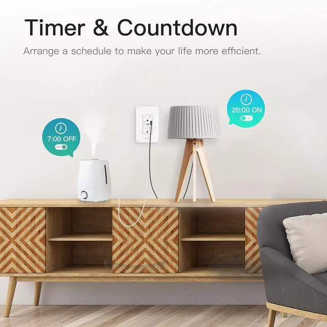 Alt view image 4 of 7 - MOES Smart USB Wall Outlet Receptacle with Type-C & Type-A Charger, 2.4GHz Wi-Fi in-Wall Plug Socket, Remote Individual Control On/Off 15Amp, NO Hub Required