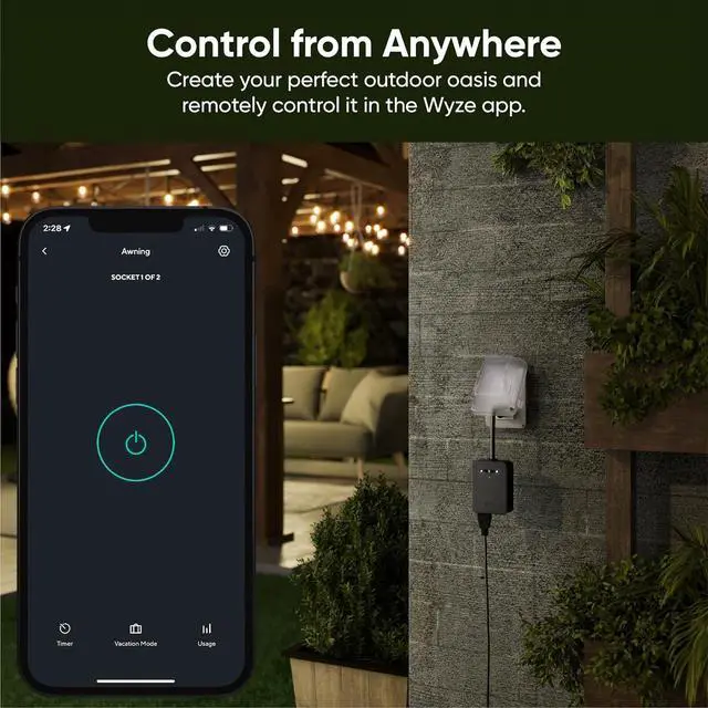 Alt view image 3 of 7 - Wyze Plug Outdoor, Dual Outlets Energy Monitoring, IP64, 2.4GHz WiFi Smart Plug, Works with Alexa, Google Assistant, IFTTT, No Hub Required, Black