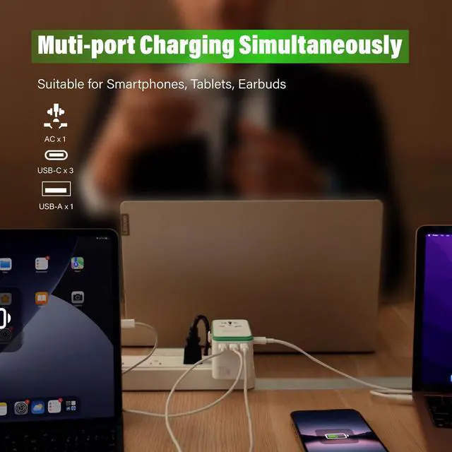 Alt view image 5 of 7 - RoamPlug Universal Travel Adapter with 4G WiFi Mobile Hotspot and US 1GB Data, All-in-One International Power Plug Adapter, 4 USB Ports and Max 70W Output for EU UK AUS