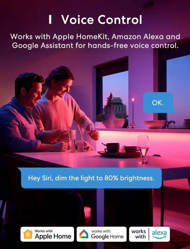 Alt view image 7 of 7 - Smart LED Strip Lights 32.8ft WiFi RGB Strip Works with HomeKit Siri Alexa&Google and SmartThings App Control Color Changing Lights Strip for Room Party Festivals UL Listed