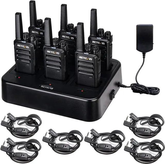 Main image of RT68 Walkie Talkies with Earpiece, Portable FRS Two-Way Radios Rechargeable, with 6 Way Multi Unit Charger, Hands Free, Long Range, Rugged 2 Way Radios 6 Pack for Adults School Church