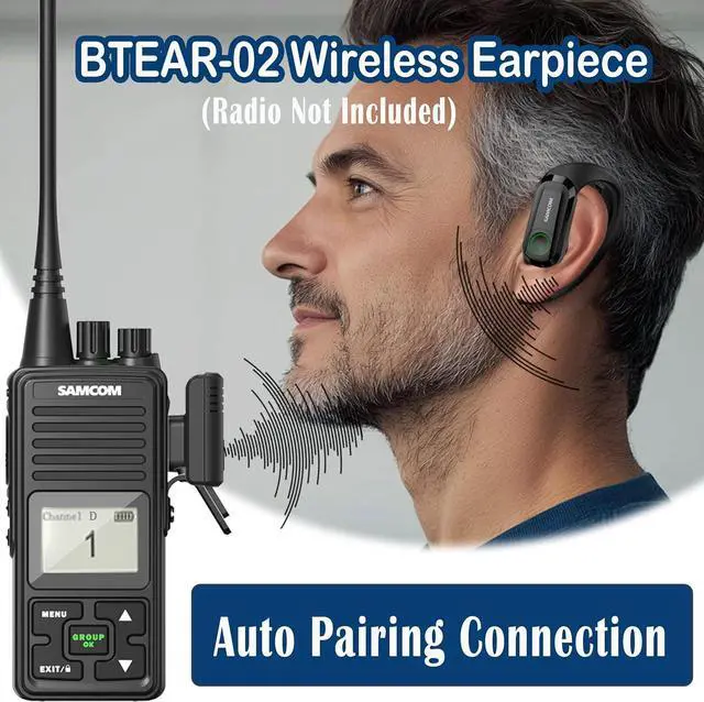 Alt view image 4 of 7 - Wireless Headset with 2 Pin Dongle for FPCN10A/FPCN30A Walkie Talkies, BTEAR-02 Upgraded Hands-Free Wireless Two Way Radios Earpiece with Mic for K Connector (Radios not Inclued)