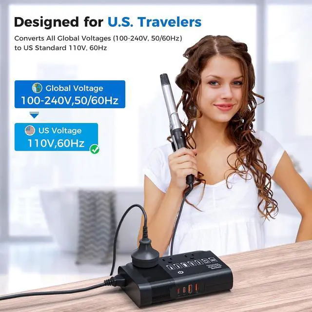 Alt view image 6 of 7 - 500W Pure Sine Wave Voltage Converter US to Europe, 220V to 110V Converter for European Travel, Power Converter Adapter Combo PD for CPAP Hair Straightener Cruler Shaver Toothbrush Laptop Camera Phone