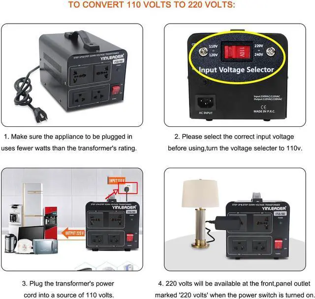 Alt view image 3 of 7 - Yinleader 1000W Voltage Converter Transformer(110V to 220V OR 220V to 110V) 1000 Watt Step Up/Down Converter 110/120 Volt - 220/240 Volt w/US Power Cord,Circuit Breaker Protection (VTUS-1000)