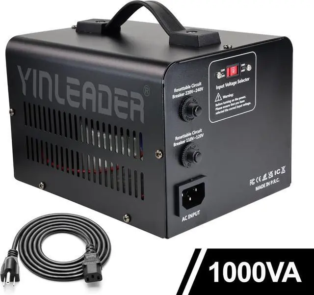 Alt view image 6 of 7 - Yinleader 1000W Voltage Converter Transformer(110V to 220V OR 220V to 110V) 1000 Watt Step Up/Down Converter 110/120 Volt - 220/240 Volt w/US Power Cord,Circuit Breaker Protection (VTUS-1000)