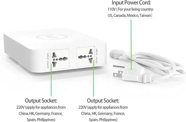 Alt view image 2 of 7 - 110V to 220V Step Up Voltage Converter 500W for Europe China Korea 220V-240V Appliances Use in US Canada Mexico -Circuit Breaker Protection and Overheating Overload Protection [3-Years Warranty]